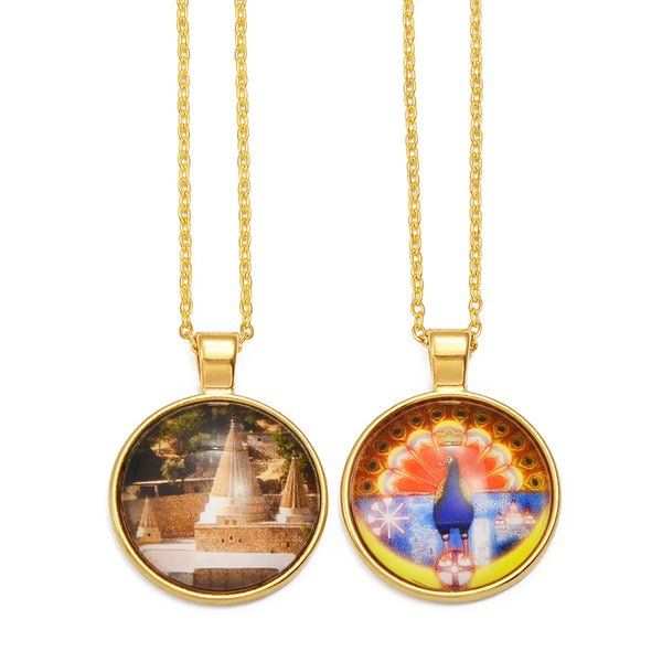 Anniyo Yezidi Lalish Glass Pendant Necklaces Holiest Temple of the Yazidis for Women Men Girls #D0047