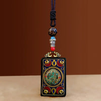 Nepal Tangka Pendant Male Green Tara Manjushri Bodhisattva Black Sandalwood Buddha Sign Vintage Necklace Sweater Chain Jewelry