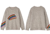 2024 New In Autumn Winter Christmas Rainbow Khaki Pullover Sweater For Women Knitwear Long Sleeves Warm Loose Top Clothes