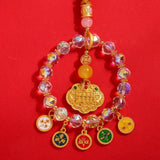 Gold Foil Car Mirror Dangle Pendant Lucky Lock Five Paths Wealth Goddess Mobile Phone Chain Beads Ornaments Hangings Decor