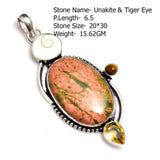 Genuine Labradorite Jasper Agate Turquoise  Pendant