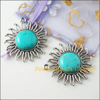 2Pc Retro Tibetan Silver Sun Flower Charms Pendants 42.5x46mm