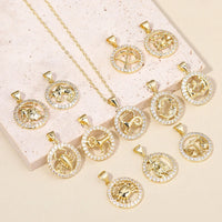 12 Zodiac Signs Necklace Copper Gold Plated Zodiac Signs Pendant Chain Ladies Necklace Birthday Jewelry Ladies Jewelry