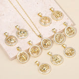 12 Zodiac Signs Necklace Copper Gold Plated Zodiac Signs Pendant Chain Ladies Necklace Birthday Jewelry Ladies Jewelry