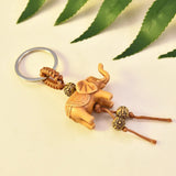 Lucky Wooden Elephant Keychain Handmade Carved Pendant Key Ring for Women Men Religious Gift Boho Jewelry Wholesale