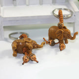 Elephant Keychain Peach Wood Carving Riches Lucky Animal Key Chain Pendant Women Bags Pom Pom Charm Home Key Rings  1-3pcs