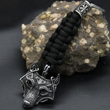 Nordic Mythology Wolf Head Keychain Men's Retro Handmade Survival Rope Lanyard Pendant Keyring Vikings Runes Vegvisir Jewelry