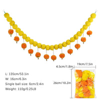 Artificial Marigold Garland Indian Style 135CM Home Decor with Pearl Festival Ornament for Halloween Day of The Dead Christmas