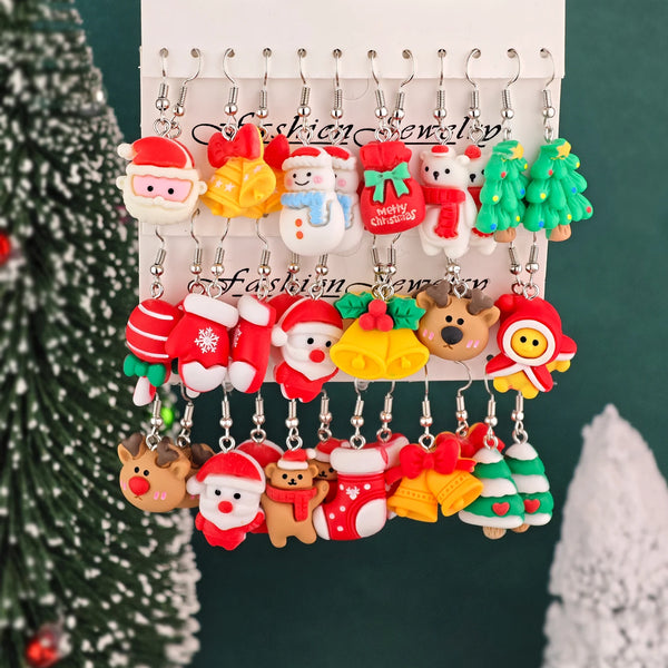 Christmas Bell Reindeer Earrings Unique Snowman Glove Tree Candy Women Accessories