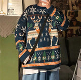Christmas Reindeer Pullover Sweater Long Sleeve Red Loose Lazy Knitwear Horean Casual O Neck Hiphop Bf Couple Harajuku Y2K Top