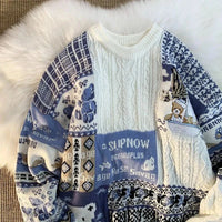 American Vintage Street Knit Sweater Christmas Long Sleeve Bear Pullover O Neck Loose Lazy Casual Top Harajuku Y2K Sweater