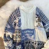 American Vintage Street Knit Sweater Christmas Long Sleeve Bear Pullover O Neck Loose Lazy Casual Top Harajuku Y2K Sweater