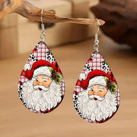 SOMESOOR Merry Christmas Series Waterdrop Shape Wooden Drop Earrings Santa Claus Tree Snowman Cute Ear Dangle Jewelry For Women