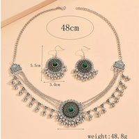New Rhinestone Jewelry Sets Metal Beads Tassel Multilayer Necklace Earrings Set For Women Bijoux Statement Collar Necklace Set