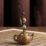 Statue Mini Little Teapot Keychain Waterproof Openable Carved Teapot Pendant Beads Ornament Green Sandalwood Phone Chain Friends
