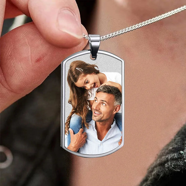 COOLTIME Personalized Picture Pendant Necklace Stainless Steel Engraved Print Text Picture Dog Tags Necklace for Him Her Gifts