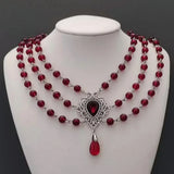 Victorian Gothic Rose Witch Multi-layer Bead Chain Red Glass Crystal Water Drop Pendant Necklace for Women Charm Jewelry Gifts