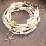 7Pcs shell Starfish Pendant Rice Beads Beaded Anklet for Women Summer Fashion Multi-layer Bracelet Anklet Bohemian Leg Jewelry