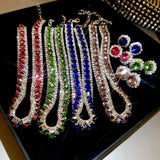 FYUAN Luxury Crystal Necklace Earrings Green Rose pink Blue Necklace for Women Weddings Party Jewelry Sets Accessories