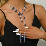 Women's fashionable butterfly tassel zircon necklace earring jewelry set, with a light luxury design and a high-end feel