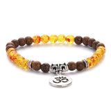 New Classic Natural Wood Beads Bracelets For Women Meditation Prayer Sliver Om Pendant Bracelet Men Wooden Yoga Jewelry