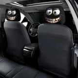 2pcs Smiley Face Printed Car Pillowcase Soft Comfortable Decorative Cushion Cover Auto Seat Headrest Washable Polyester Fabric