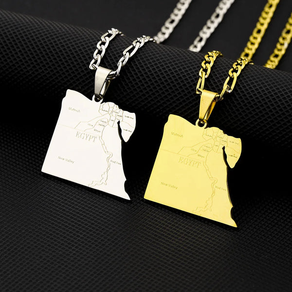 Stainless steel geometric Egyptian city name necklace, couple style ethnic titanium steel pendant accessory
