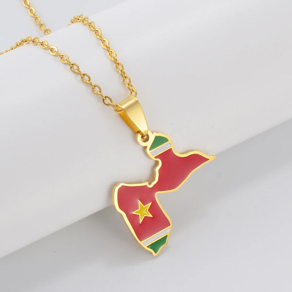 Anniyo France Guadeloupe Map Flag Pendants Necklaces for Women Jewelry  @315021