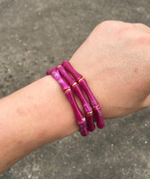 3pcs Leopard Acrylic Bamboo Women's Hand Bracelets Retro Stack Thin Tube Beaded Elastic Bracelet Bangle Couple Jewelry Gift