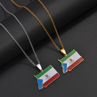Anniyo Equatorial Guinea Map Pendant Necklaces Stainless Steel Jewelry #003562