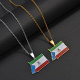 Anniyo Equatorial Guinea Map Pendant Necklaces Stainless Steel Jewelry #003562