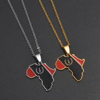 Anniyo African American Map Flag Pendant Necklaces for Women Men Stainless Steel Jewelry @366721