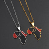 Anniyo African American Map Flag Pendant Necklaces for Women Men Stainless Steel Jewelry @366721