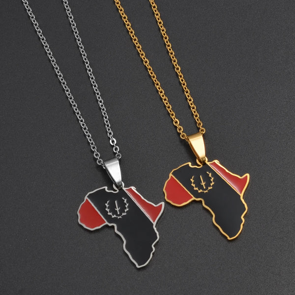Anniyo African American Map Flag Pendant Necklaces for Women Men Stainless Steel Jewelry @366721