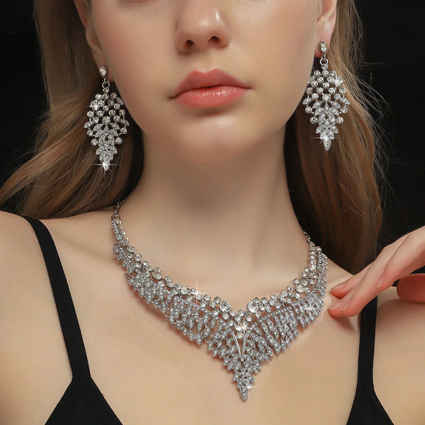3PC Women's Fashion Star Leaf Dot Necklace Earrings Jewelry Set Wedding Banquet Party Holiday Gift 8884