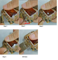 Colored Change Sultanite Crystal Bangle Rings Sets for Women Stainless Steel Watch Belt Chain Bracelet Zultanite Quartz Jewelry