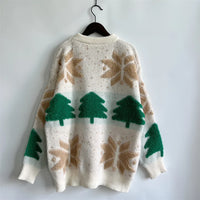 Women's Jacquard Round Neck Long Sleeve Thickened Knit Pullover Christmas Tree Design Autumn/winter New Style Sweater