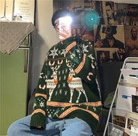 Christmas Reindeer Pullover Sweater Long Sleeve Red Loose Lazy Knitwear Horean Casual O Neck Hiphop Bf Couple Harajuku Y2K Top