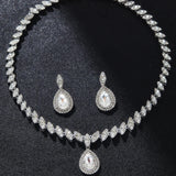 3PC Women's Fashion Luxury Water Drop Zircon Necklace Earrings Jewelry Set Wedding Banquet Party Holiday Gift