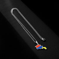2024 New fashion stainless steel Armenian map flag necklace women's all-matching metal sweater chain niche accessories