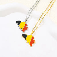 Stainless Steel Enamel Belgium Map Flag Pendant Necklace Unisex Couple Ethnic Patriotic Jewelry Gift Hot Sale European American
