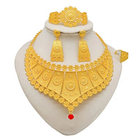 Dubai Gold Color Jewelry Set Wedding African Indian Ethiopian  Bridal Sets Nigerian Necklace Bracelet Earring Ring Jewellery