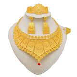 Dubai Gold Color Jewelry Set Wedding African Indian Ethiopian  Bridal Sets Nigerian Necklace Bracelet Earring Ring Jewellery