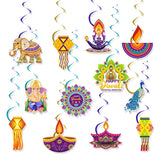 12Pcs/Pack Happy Diwali Party Spiral Banner Swirl Hanging Garland for India Diwali Festival Theme Party Photo Props Decoration