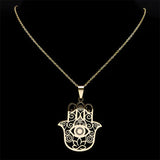 Hamsa Hand Muslims Judaism Hollow Necklace for Women Hand of Fatima Lotus Flower Stainless Steel Necklaces Jewelry Gift N8083S04