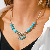 Ethnic Antique Silver Color Moon Choker Necklaces for Women Boho Turquoise Necklace Girls Party Jewelry Gifts