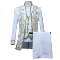 European Gold-encrusted Vintage Court Tuxedo Men's Stand-up Collar Embroidered Suit Three-piece Set  Opera House, Stage Costumes