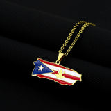 2024 New fashion vintage dripping stainless steel Puerto Rico map flag pendant necklace men's and women's collarbone chain acces