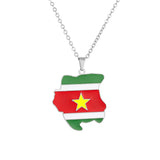 2024 New fashion stainless steel Republic of Suriname map flag necklace for women and men couples ethnic style accessories colla