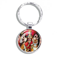 Hinduism Keychains Ganesha Vishnu Goddess of Kashmi Wealth Shiva Amulet Key Chain Glass Dome Keyring India Buddhism Jewelry Gift